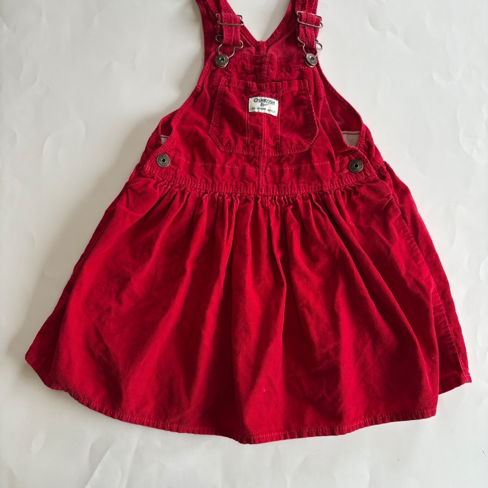 OshKosh Bgosh Girls Red Corduroy Jumper Dress Overall Skirt Suspender 5T